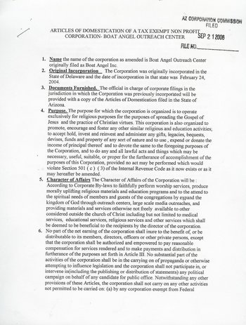 image of incorporation filing