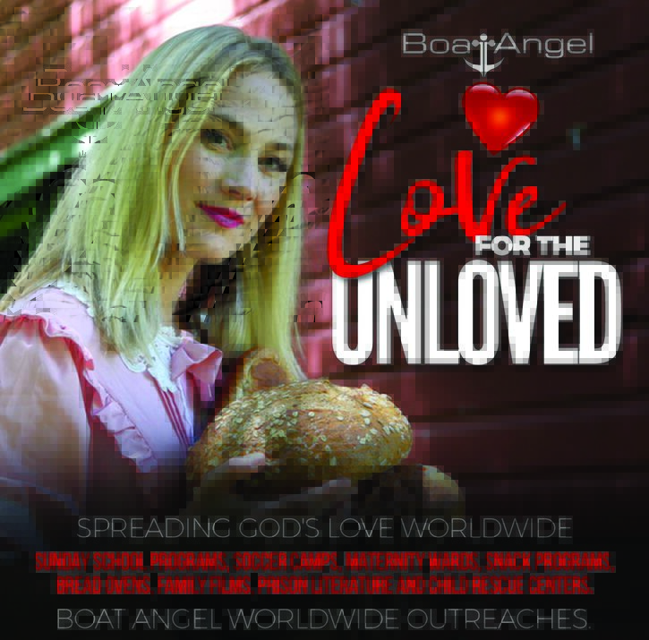 Image of blonde woman carrying loves of bread while looking at the camera.